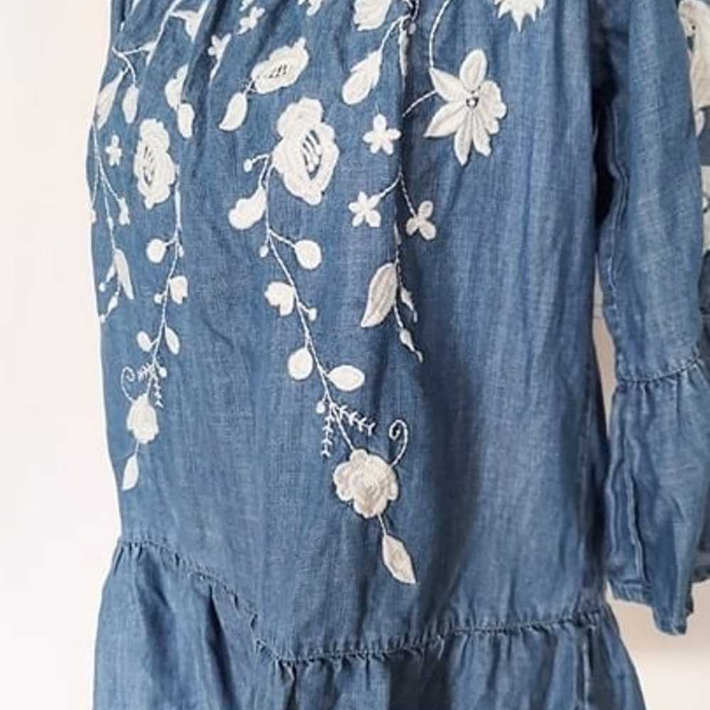 Blue Rain Embroidered Floral Denim Top Bell Sleev… - image 7