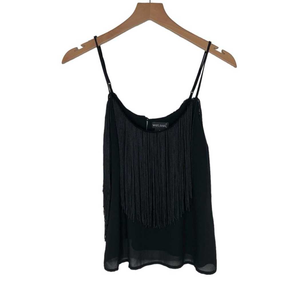 Wet Seal Vintage Y2K Black Fringe Tank Top Women’… - image 1