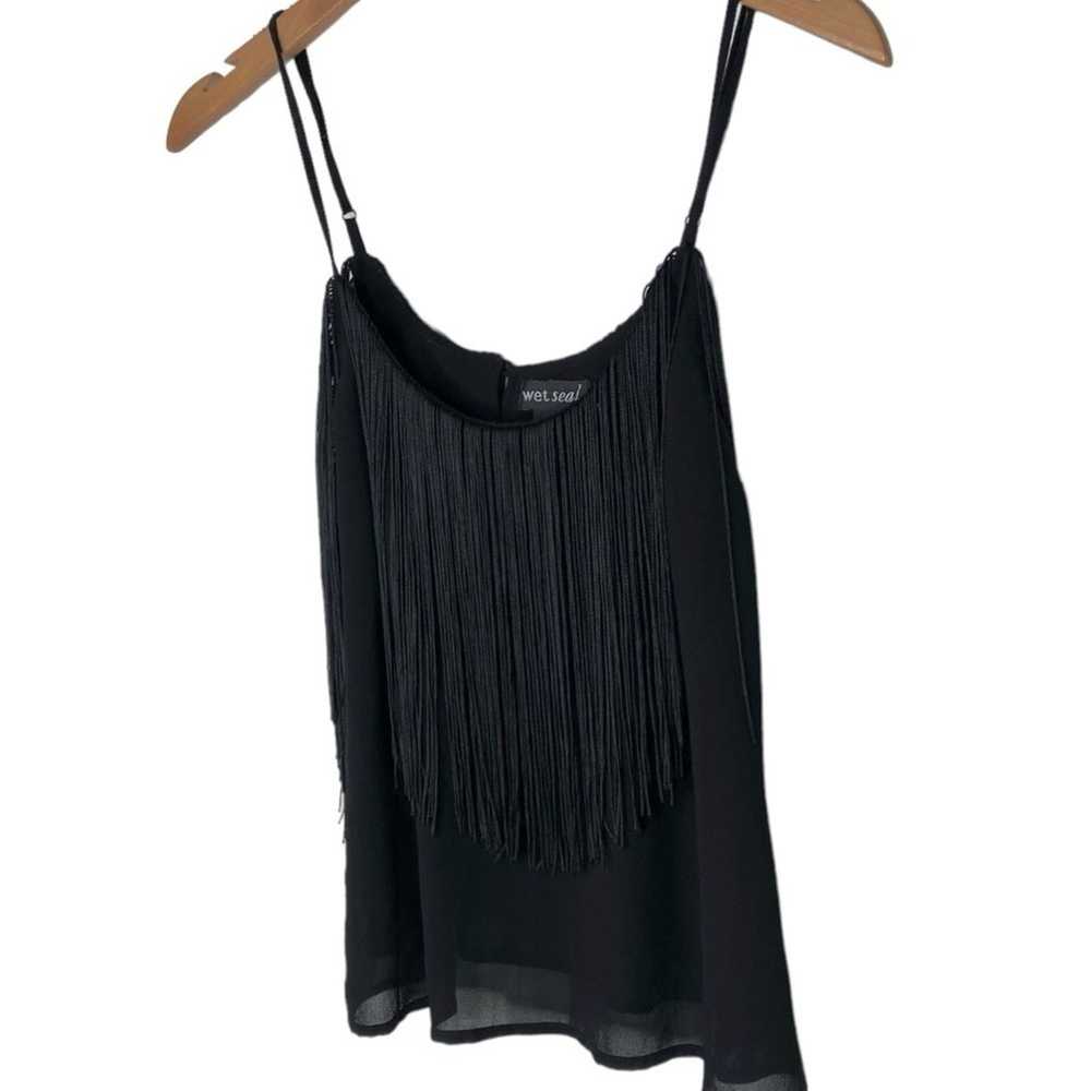 Wet Seal Vintage Y2K Black Fringe Tank Top Women’… - image 3