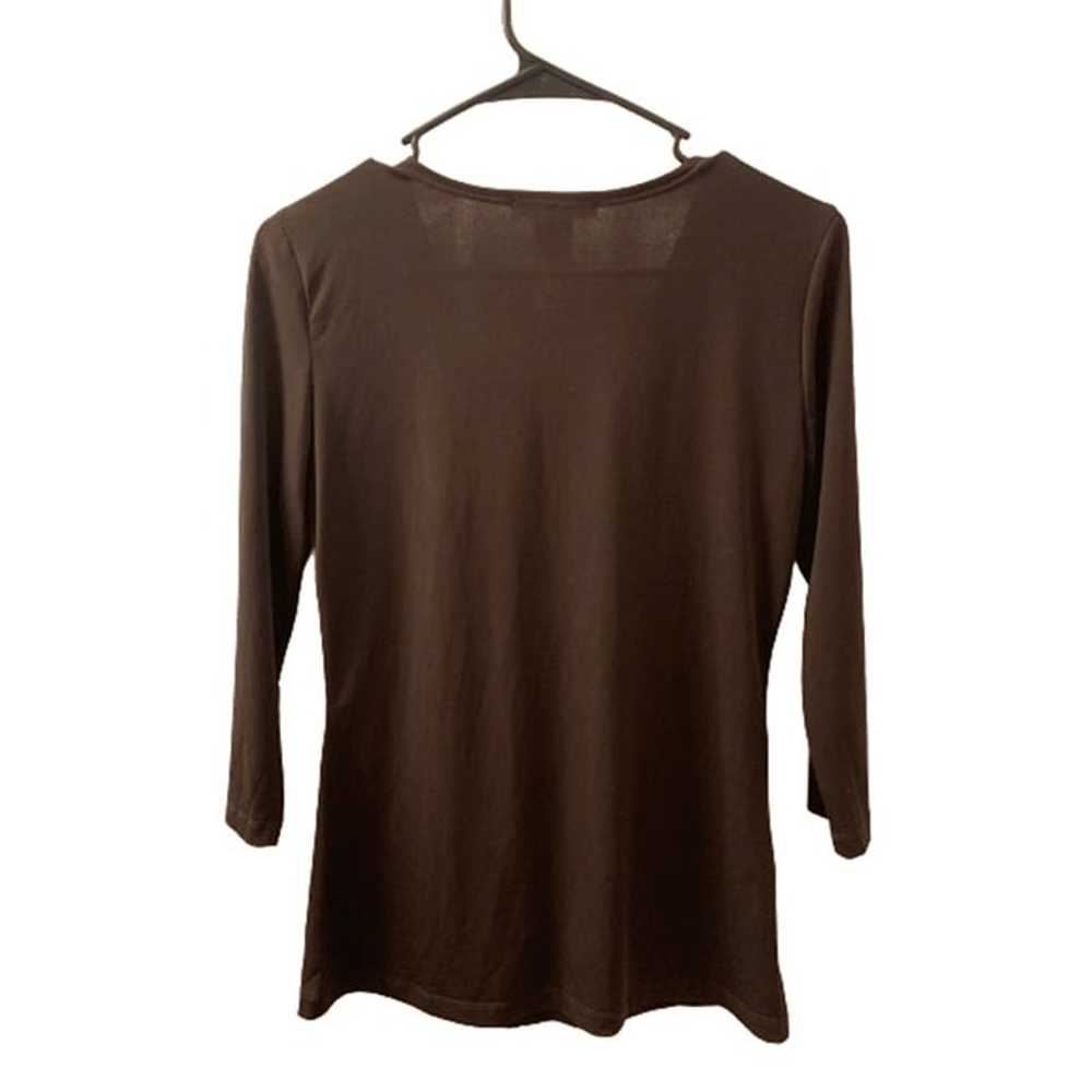 Vintage Suzie Ladies Brown V-Neck Ruffled Blouse … - image 2