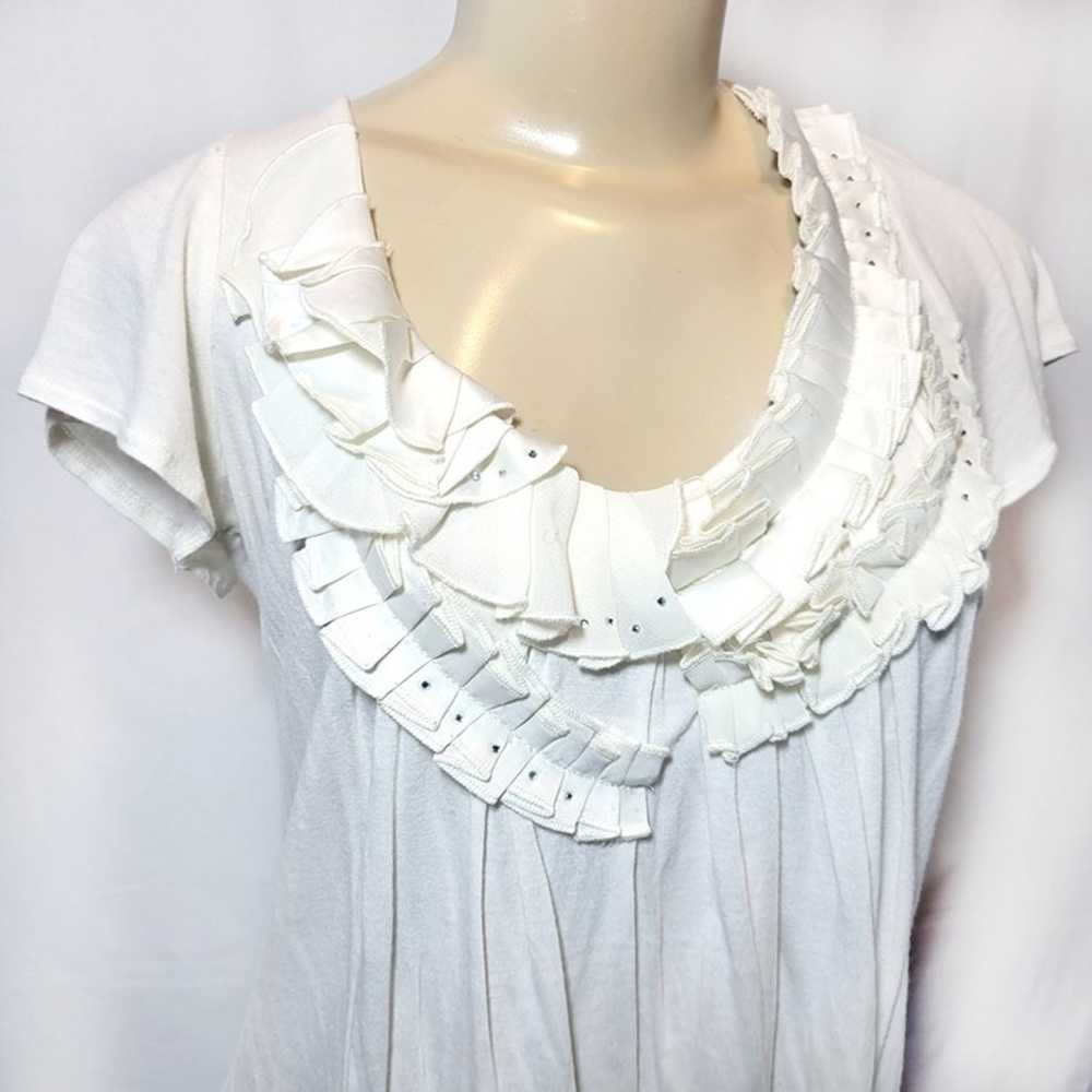 Vintage Ivory Crepe Ruffled Rhinestone Organza Ne… - image 1