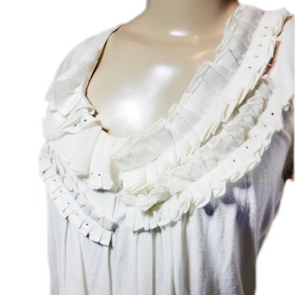 Vintage Ivory Crepe Ruffled Rhinestone Organza Ne… - image 3