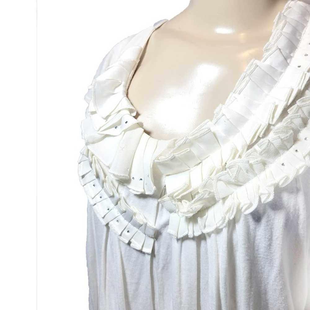 Vintage Ivory Crepe Ruffled Rhinestone Organza Ne… - image 4