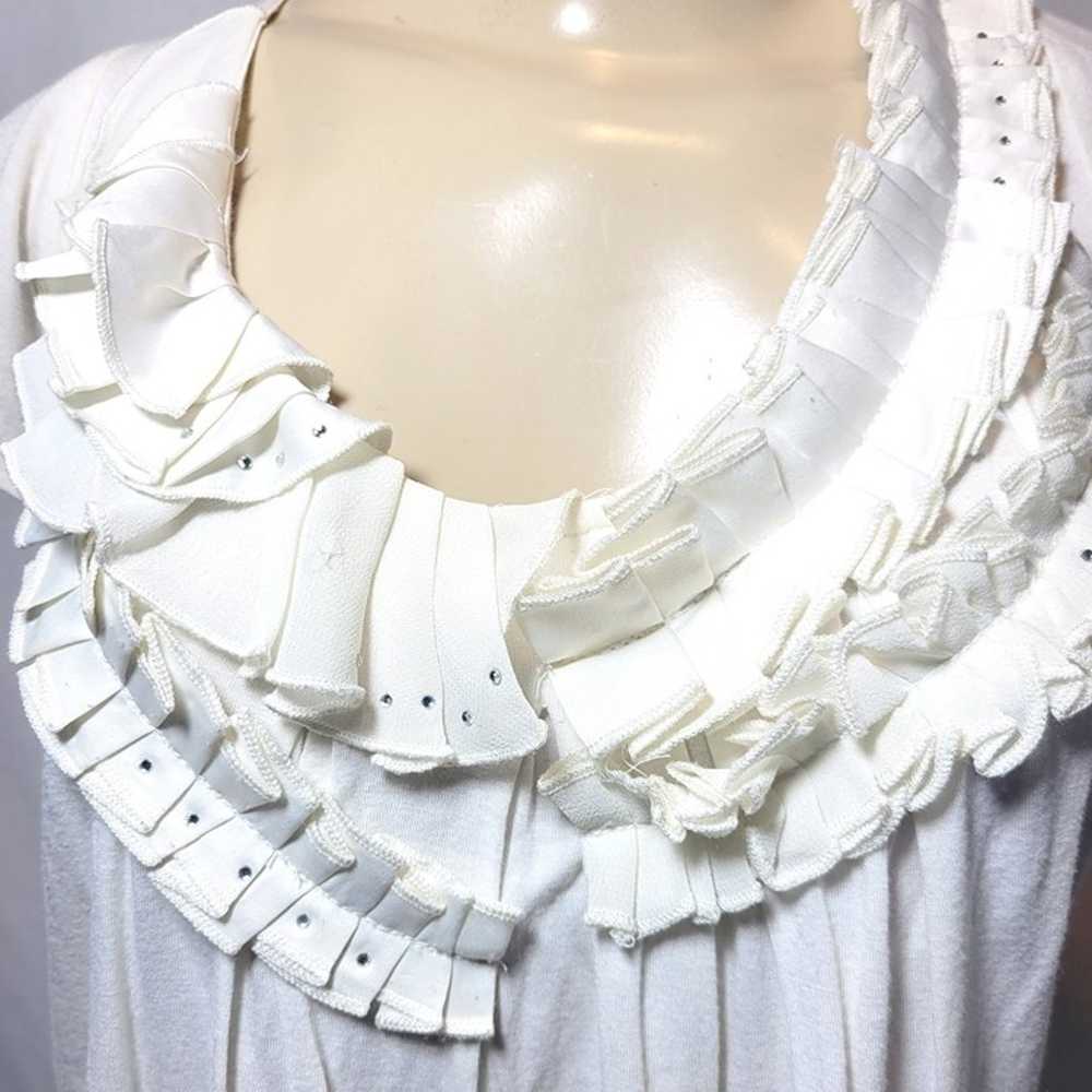 Vintage Ivory Crepe Ruffled Rhinestone Organza Ne… - image 5