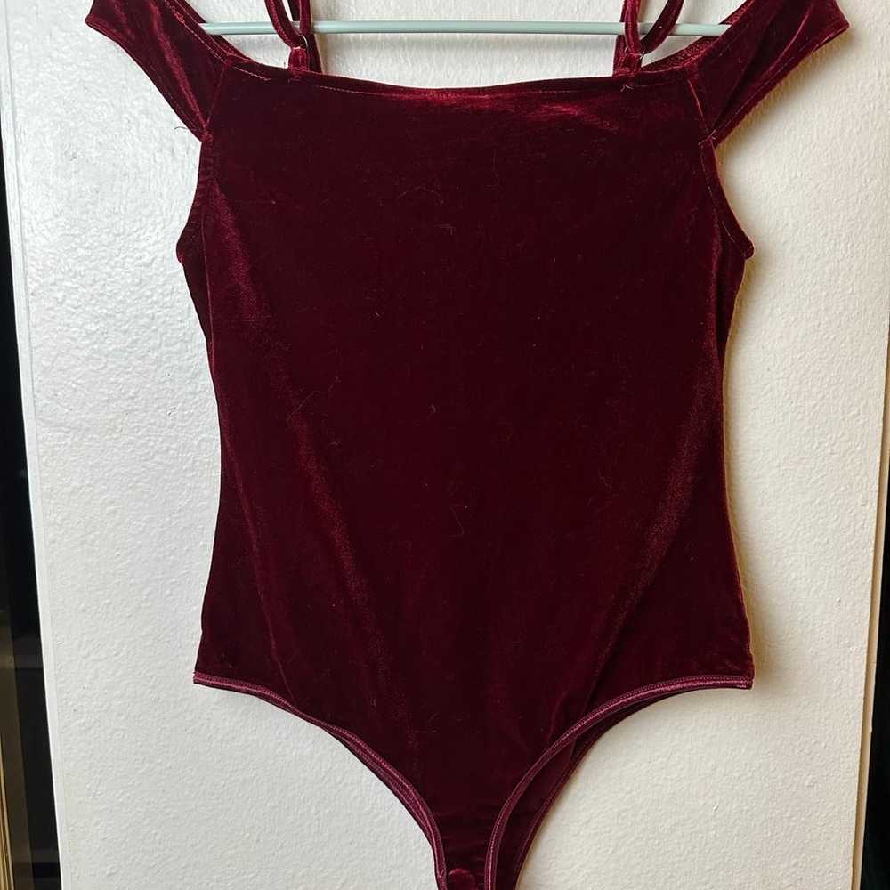 Vintage GUESS velvet burgundy bodysuit - image 1