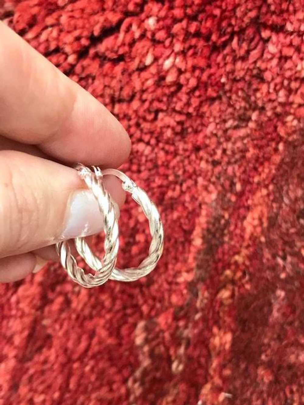 Unknown Silver Sterling silver rope twist earring… - image 4