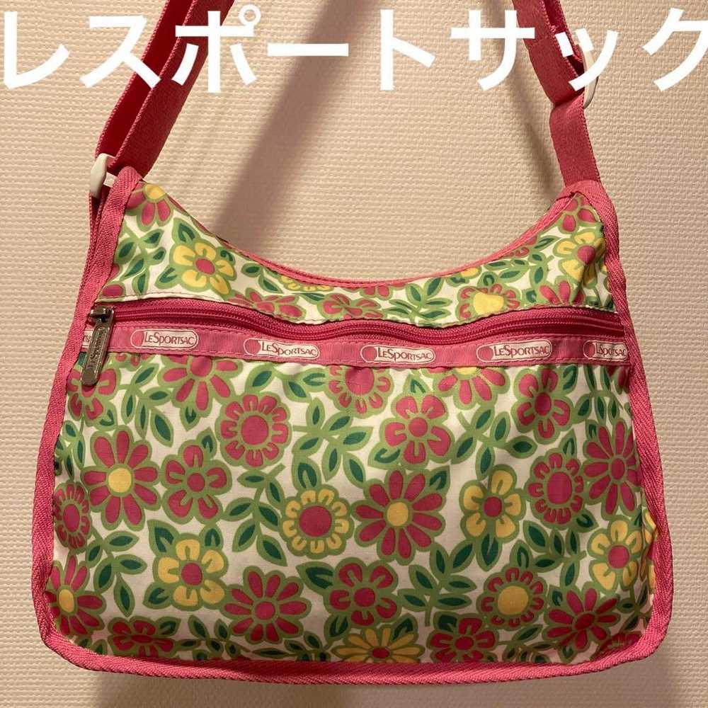 LeSportsac Shoulder Bag Flower Pattern Light Gree… - image 1