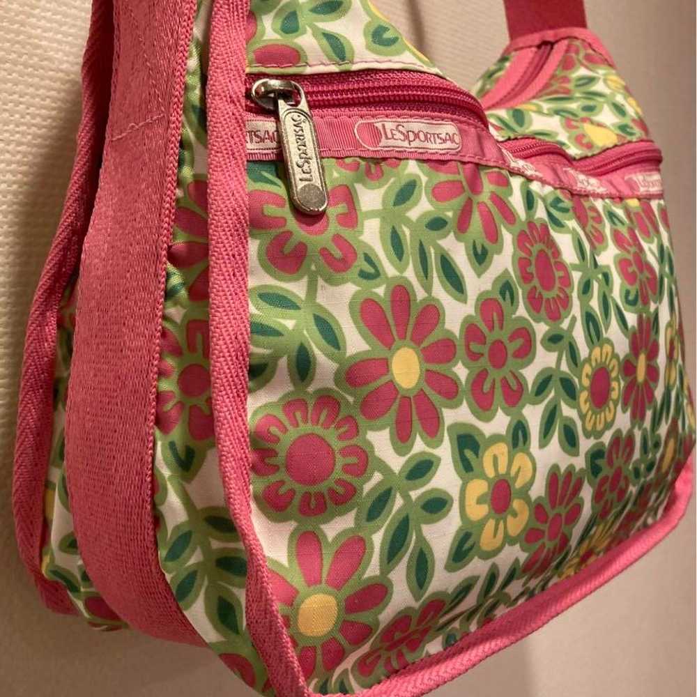 LeSportsac Shoulder Bag Flower Pattern Light Gree… - image 3