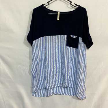 Vintage Sun N Moon Womens Blue Striped Short Slee… - image 1