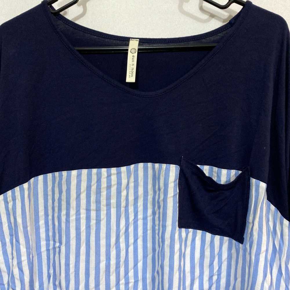 Vintage Sun N Moon Womens Blue Striped Short Slee… - image 3