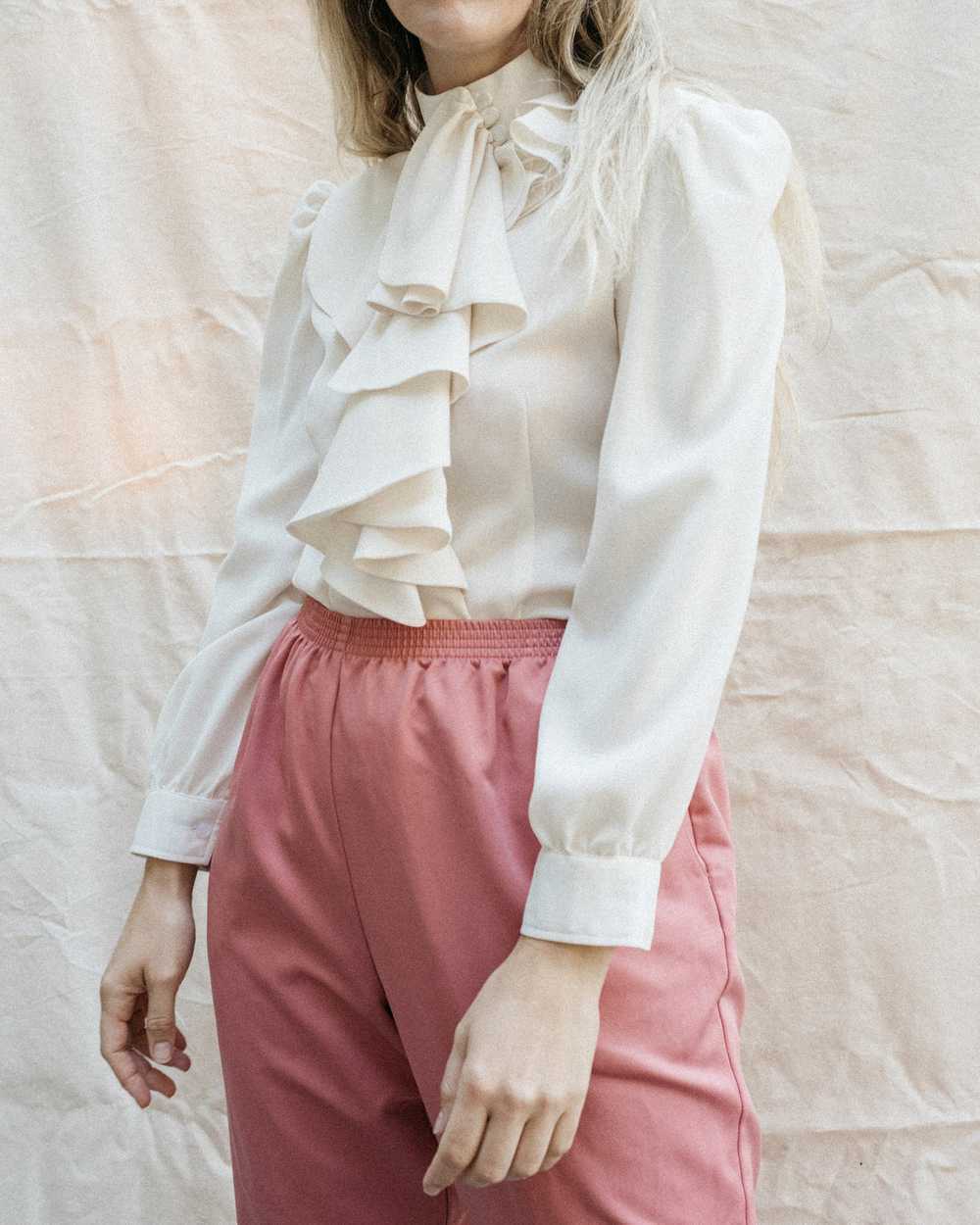 Vintage Creme Ruffle Blouse (S/M) - image 3