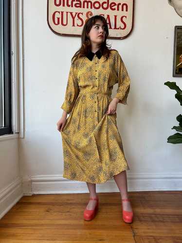 Yellow & Black Print Rayon Dress