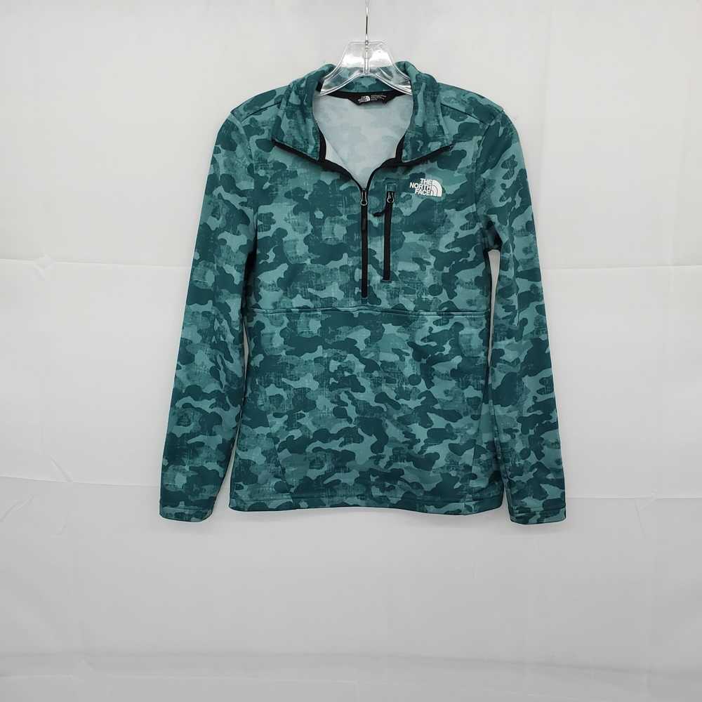 The North Face Teal Camo Patterned Half Zip Pullo… - image 1