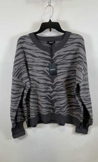 NWT DKNY Womens Gray Zebra Print Long Sleeve Crew 