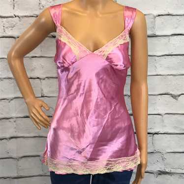 Vintage Y2K Pink Satin Lace Cami Top - image 1