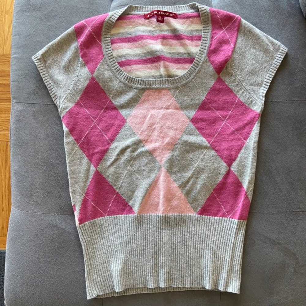 Vintage y2k argyle pink and grey vest size small - image 1