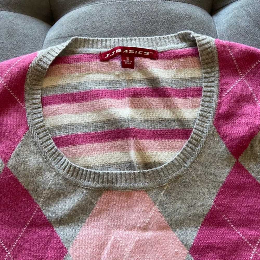 Vintage y2k argyle pink and grey vest size small - image 2