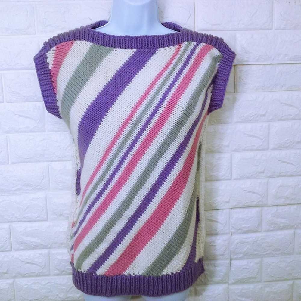 Vintage 80s Handmade Sweater Vest Knit Top S(6) S… - image 1