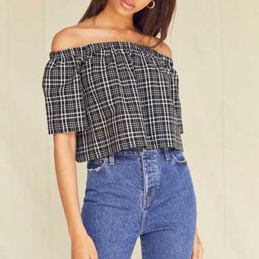 Urban renewal plaid off shoulder blouse