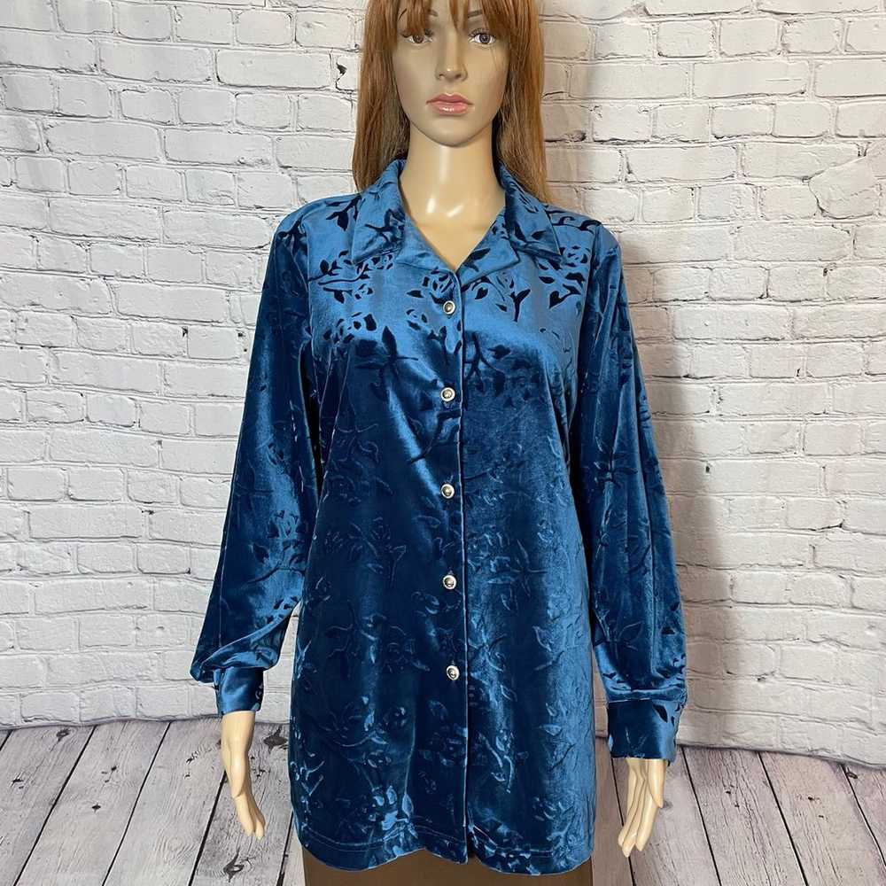 Vintage Diane Von Furstenberg Blue Floral Velvet … - image 1