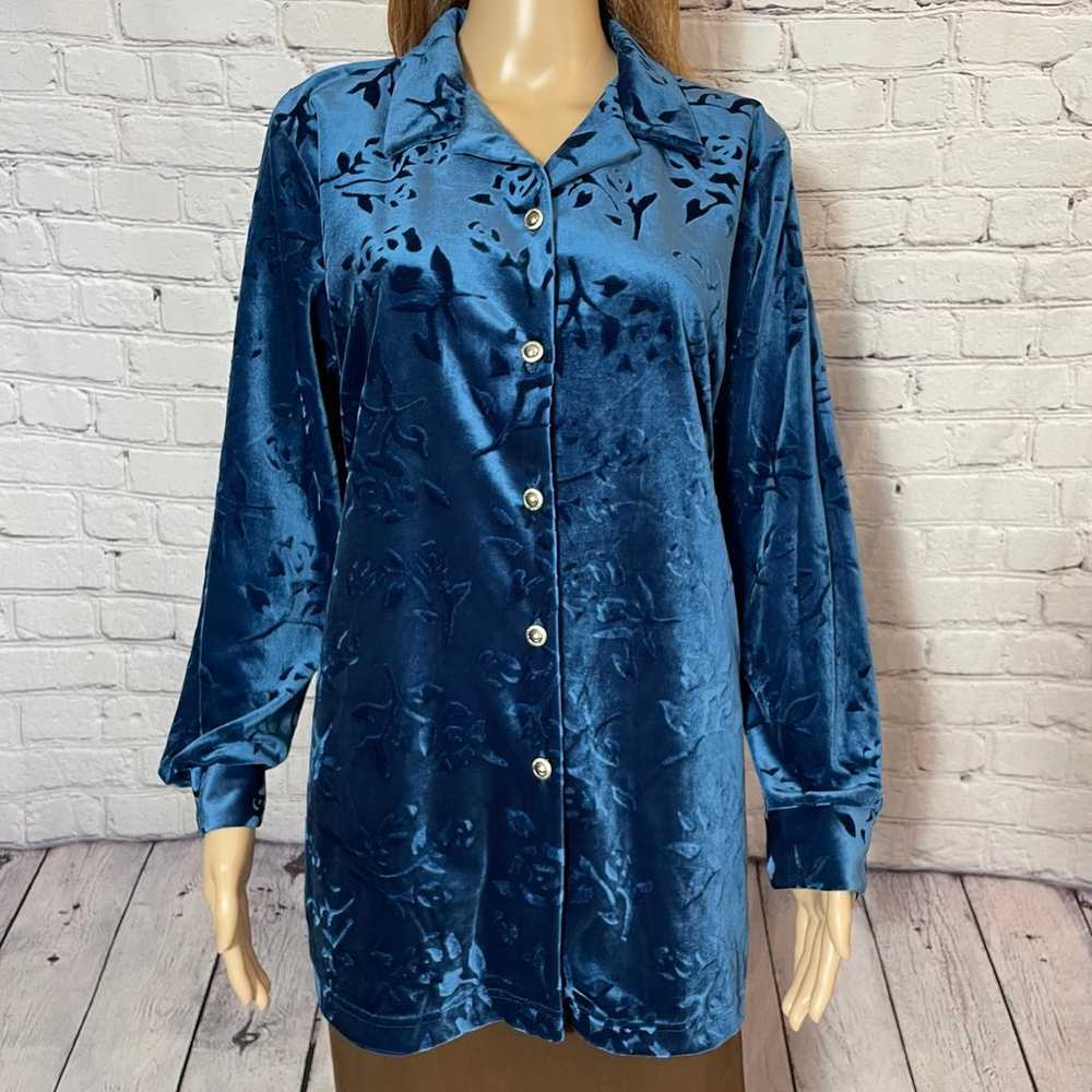 Vintage Diane Von Furstenberg Blue Floral Velvet … - image 2