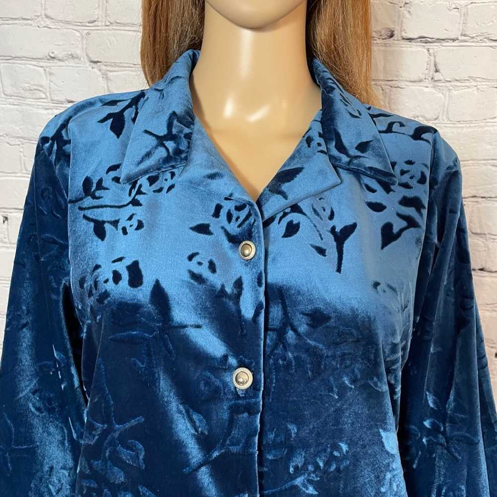 Vintage Diane Von Furstenberg Blue Floral Velvet … - image 3