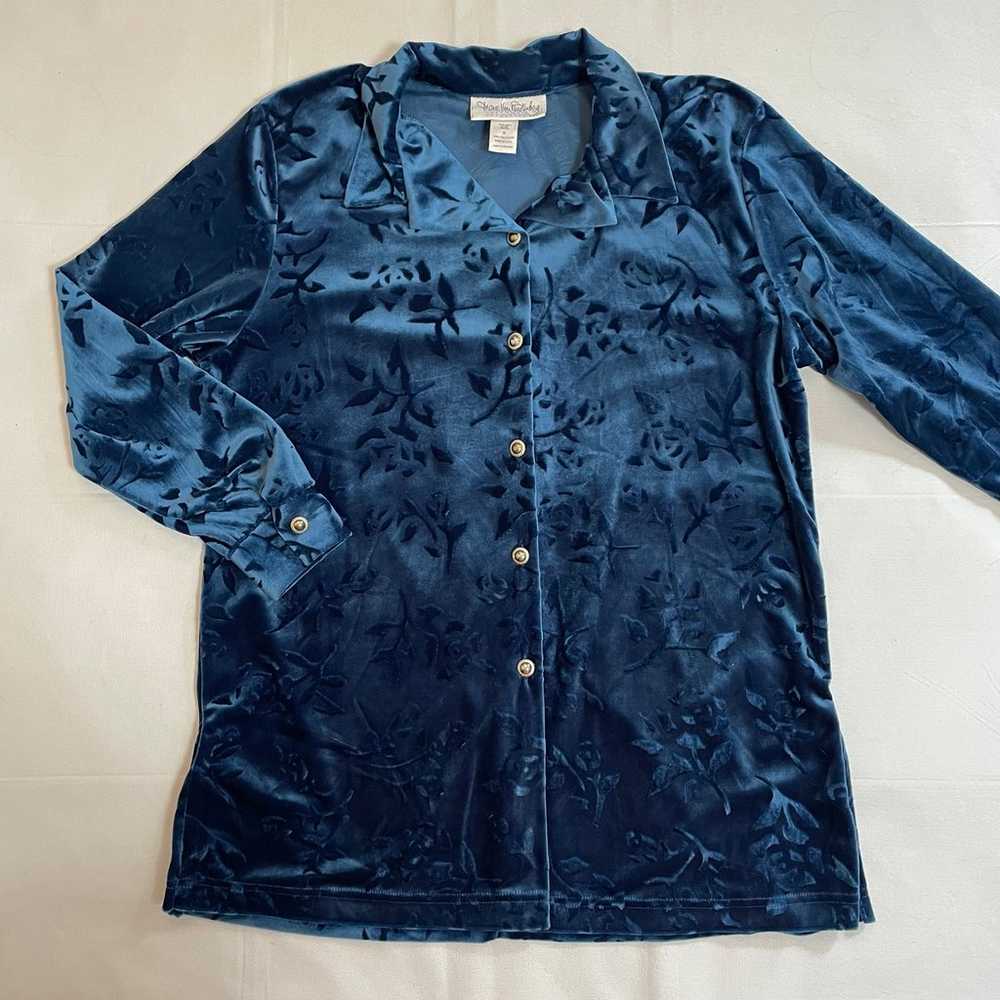 Vintage Diane Von Furstenberg Blue Floral Velvet … - image 7