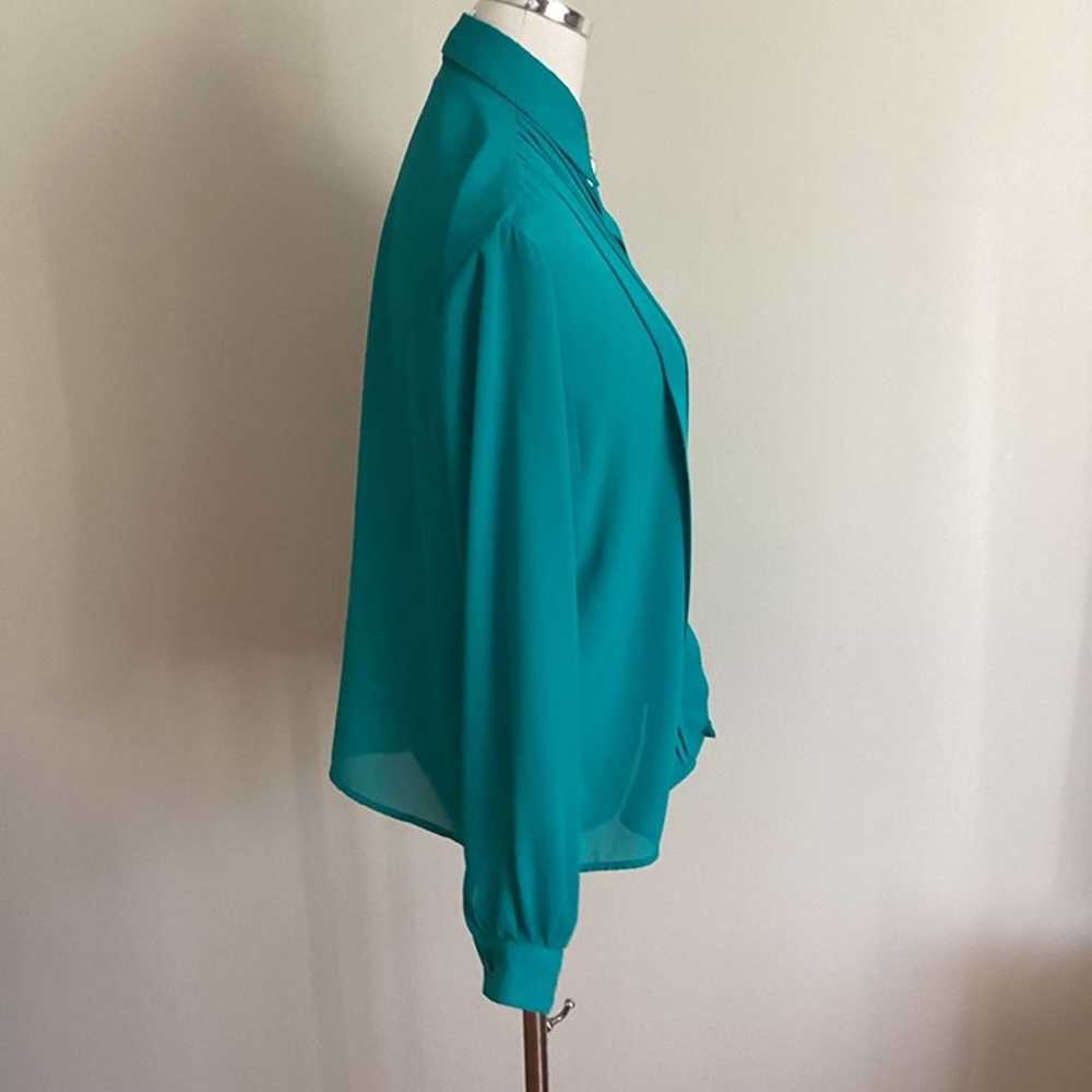 Vintage Teal Green Long Sleeve Blouse Turquoise C… - image 10