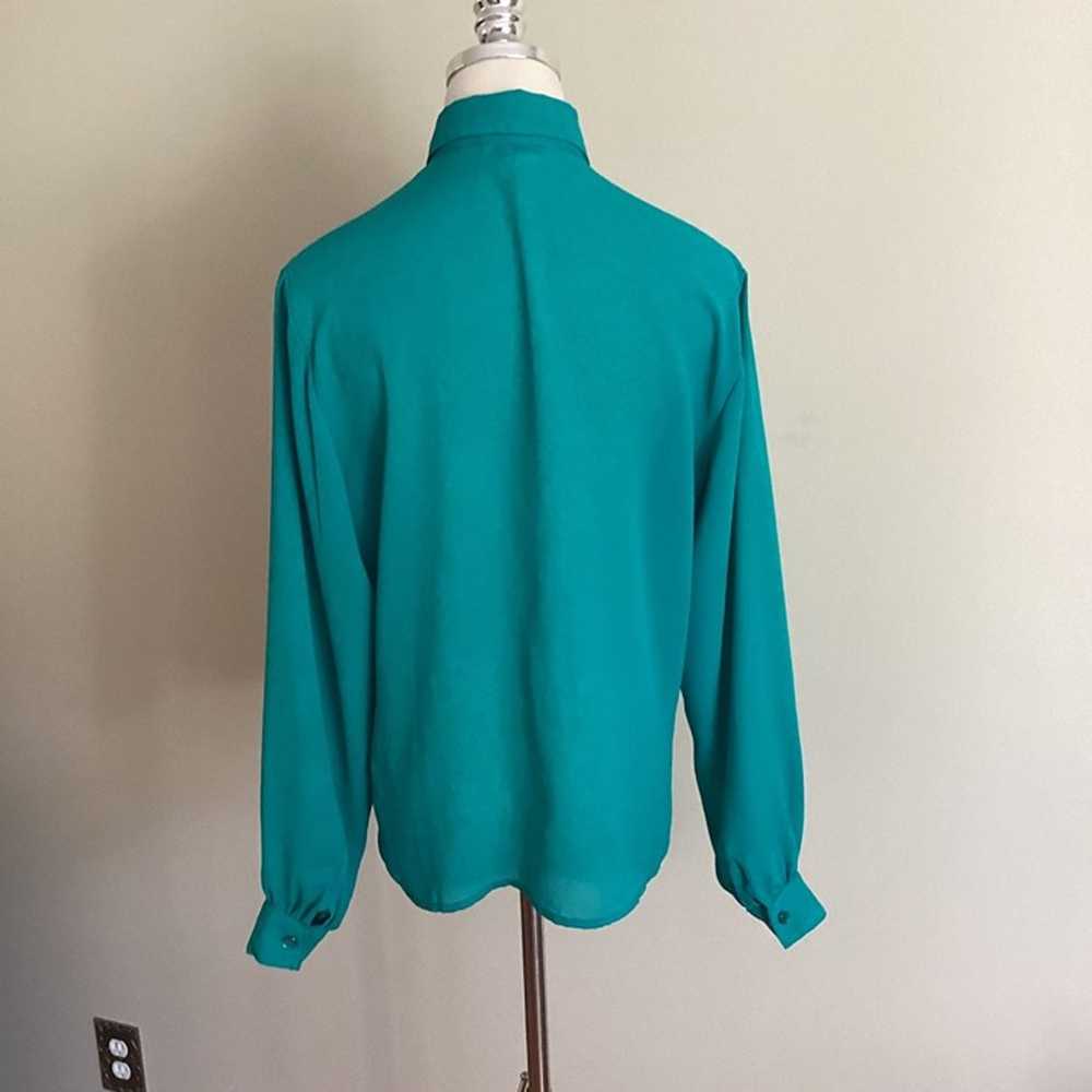 Vintage Teal Green Long Sleeve Blouse Turquoise C… - image 11