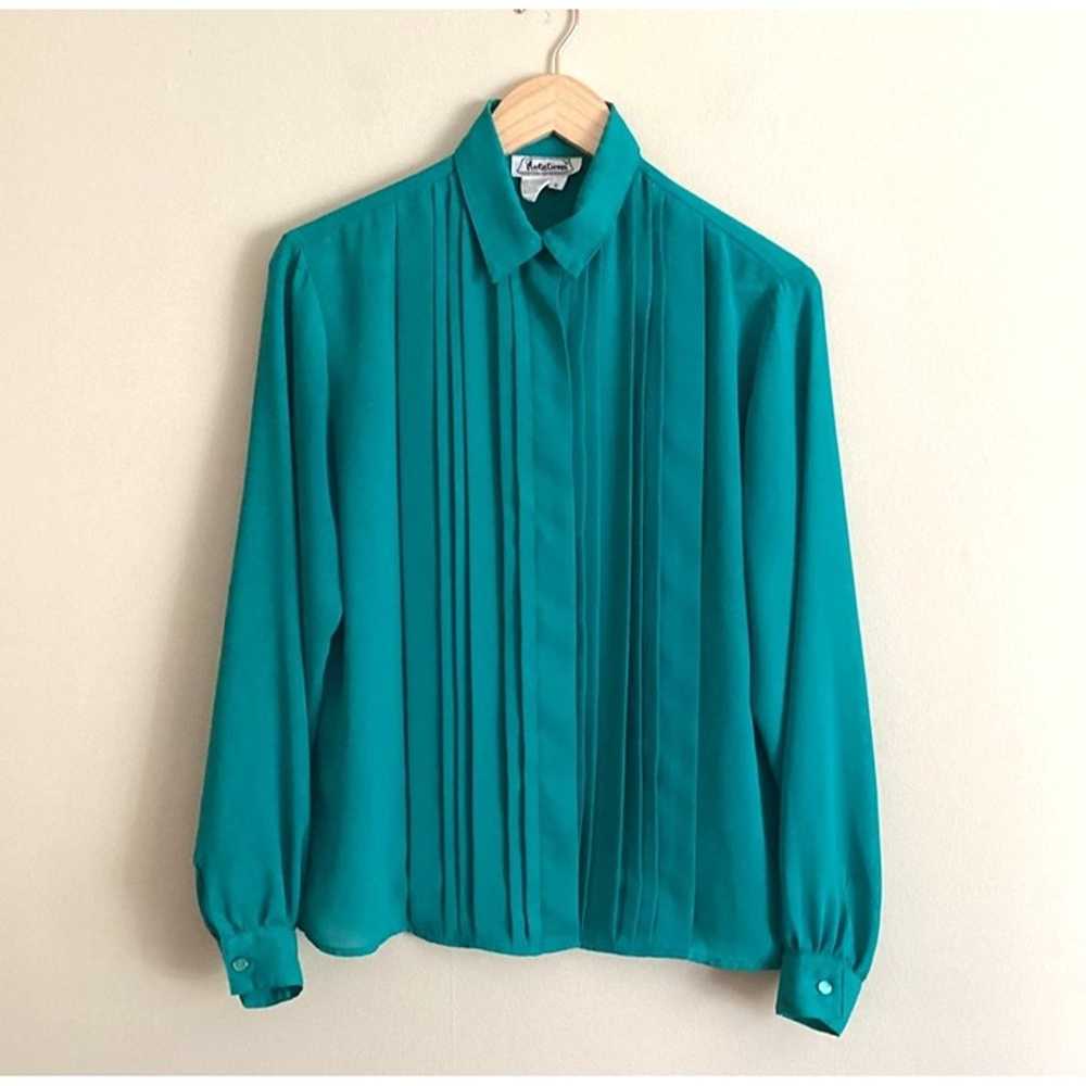 Vintage Teal Green Long Sleeve Blouse Turquoise C… - image 1