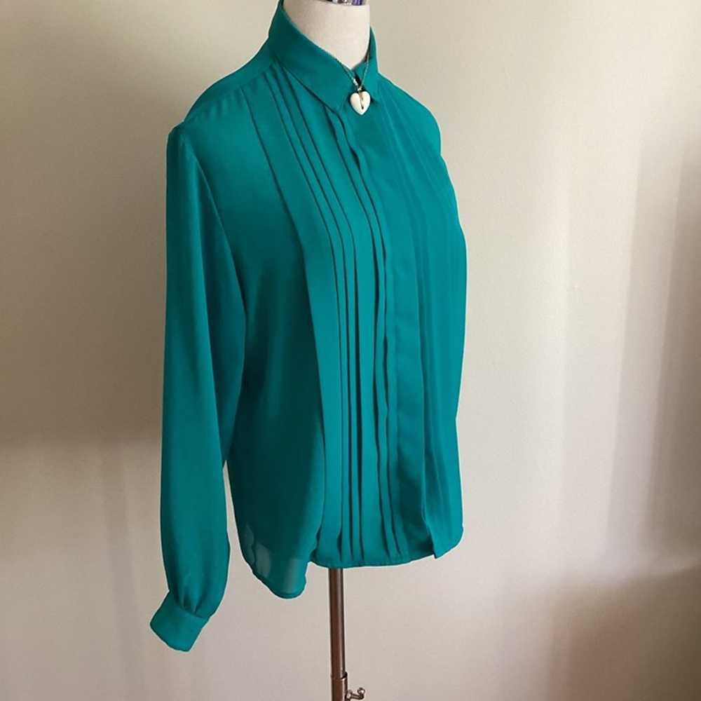 Vintage Teal Green Long Sleeve Blouse Turquoise C… - image 2