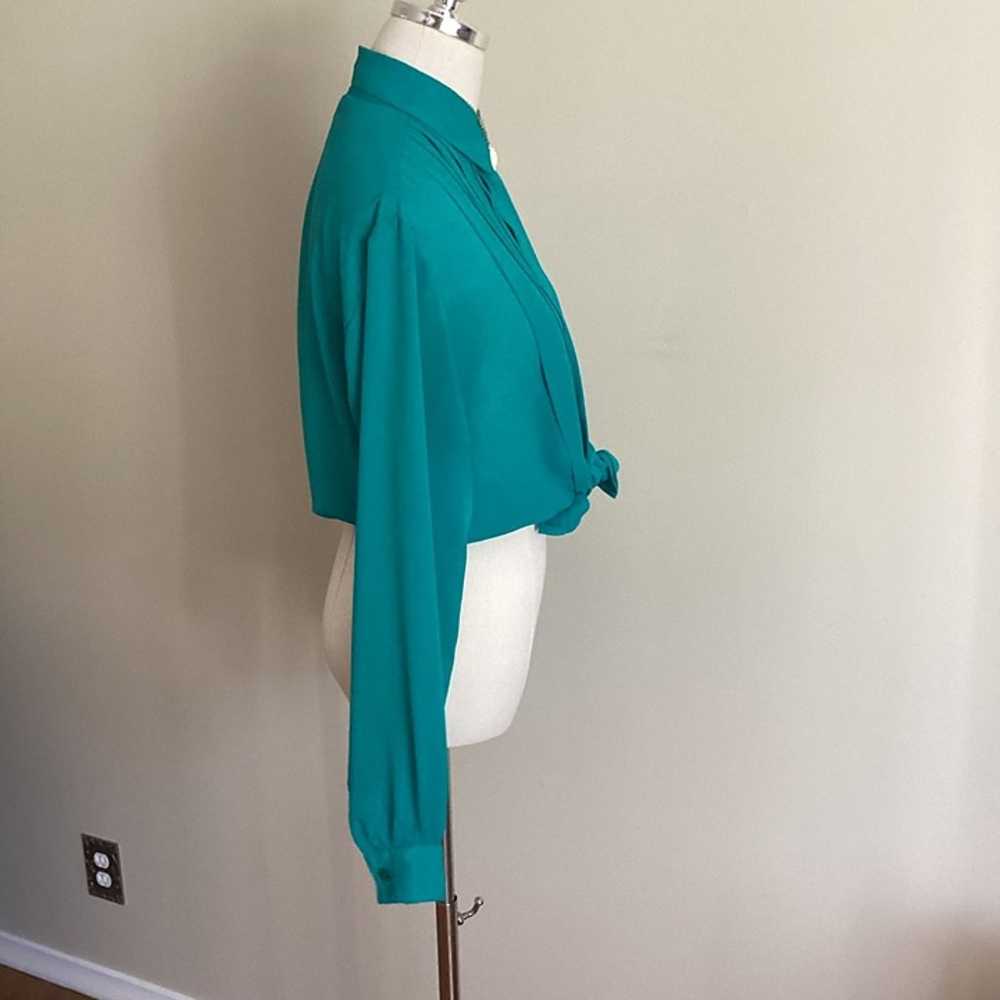 Vintage Teal Green Long Sleeve Blouse Turquoise C… - image 4