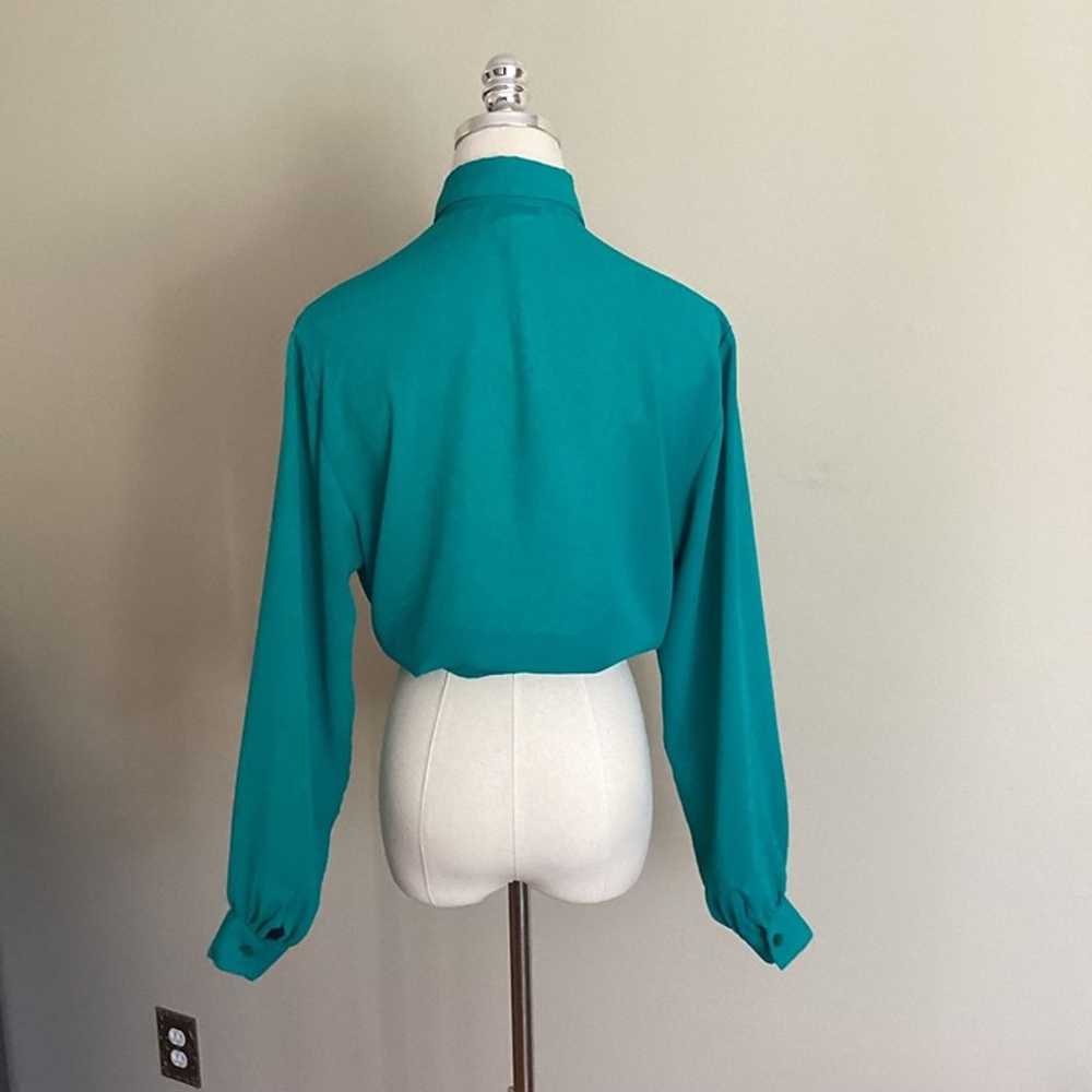 Vintage Teal Green Long Sleeve Blouse Turquoise C… - image 5