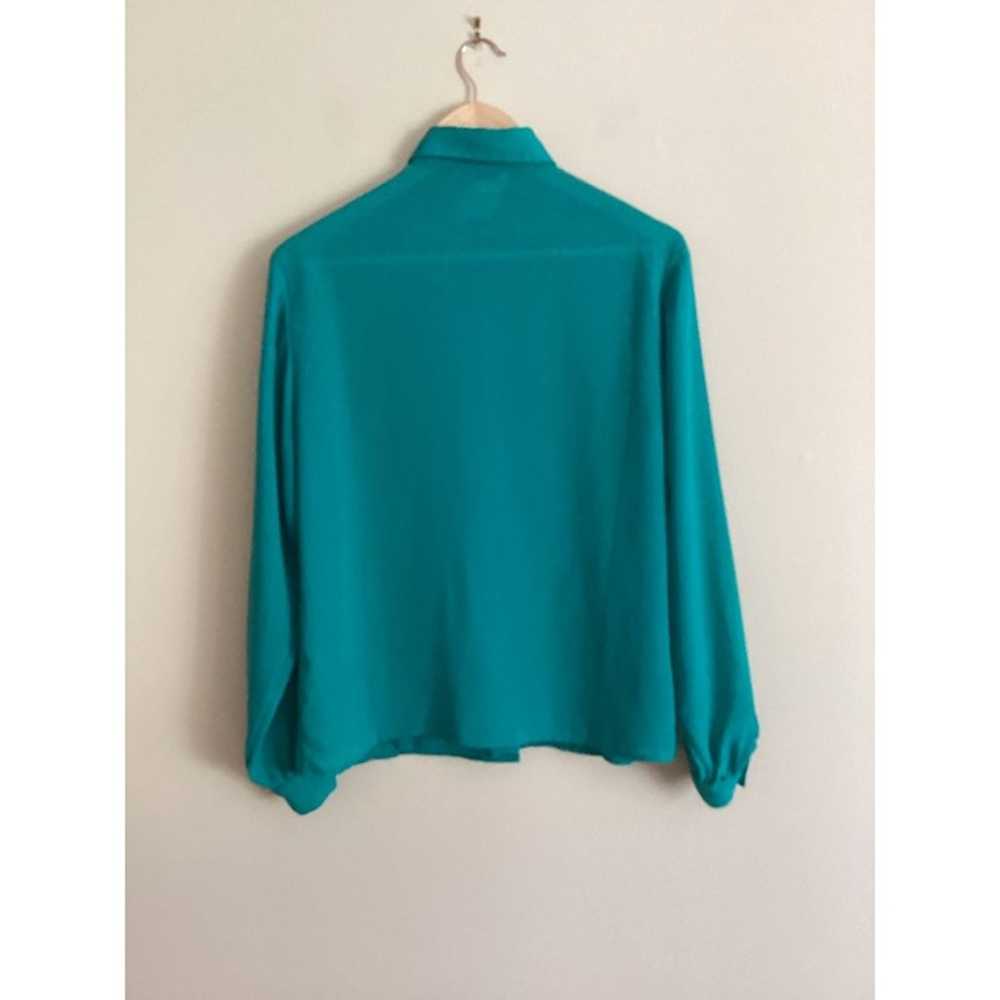 Vintage Teal Green Long Sleeve Blouse Turquoise C… - image 8