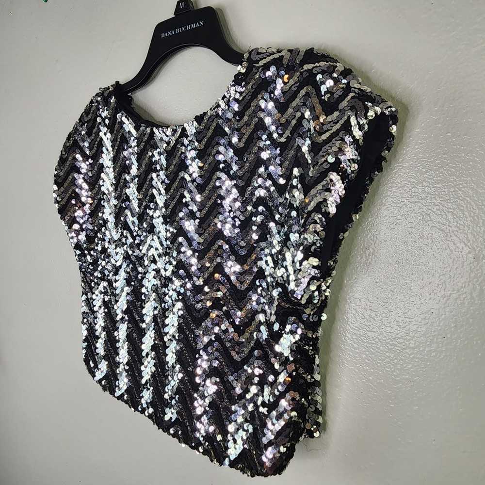 VTG Toni Todd Black & Silver Sequin Cap Sleeve Cr… - image 3