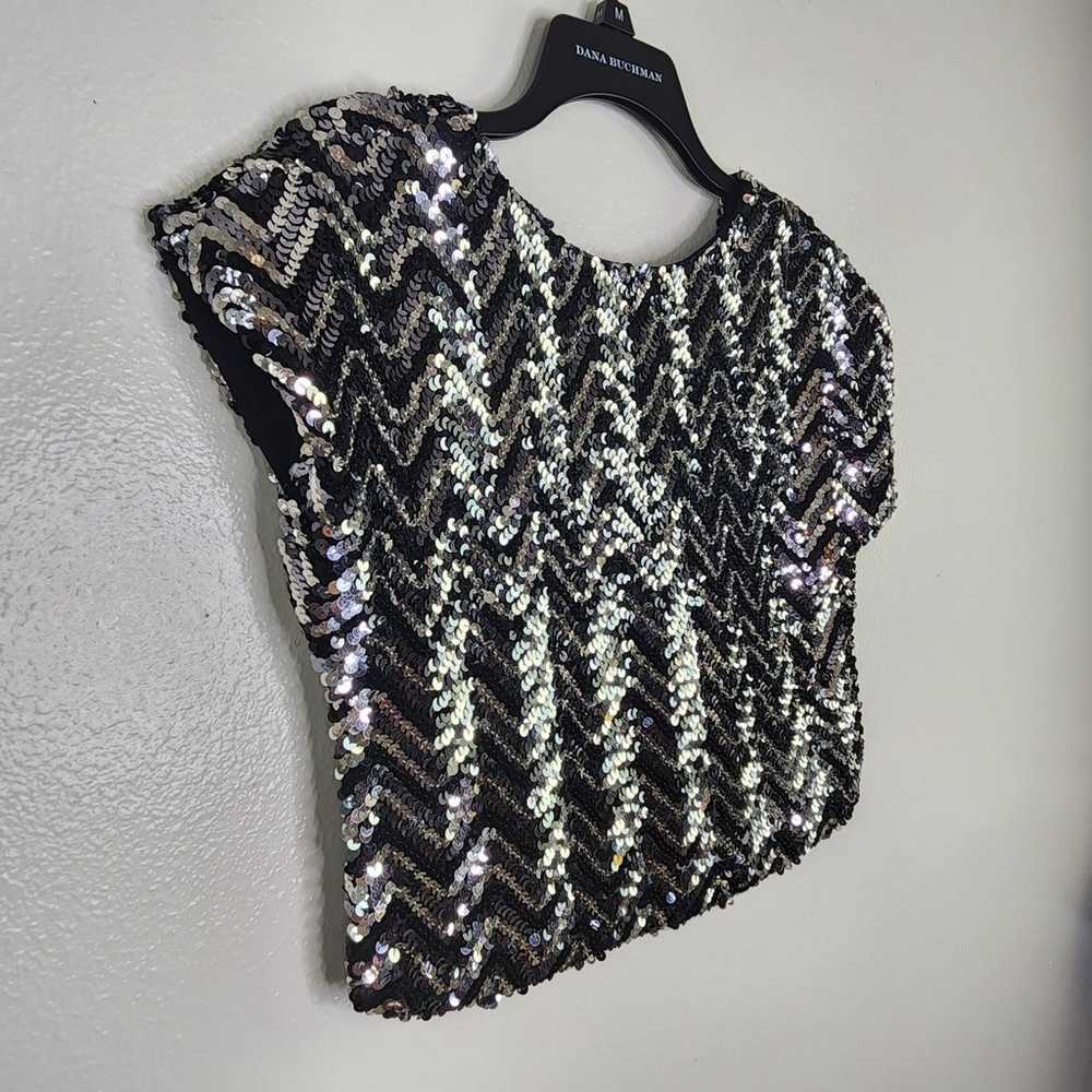 VTG Toni Todd Black & Silver Sequin Cap Sleeve Cr… - image 4