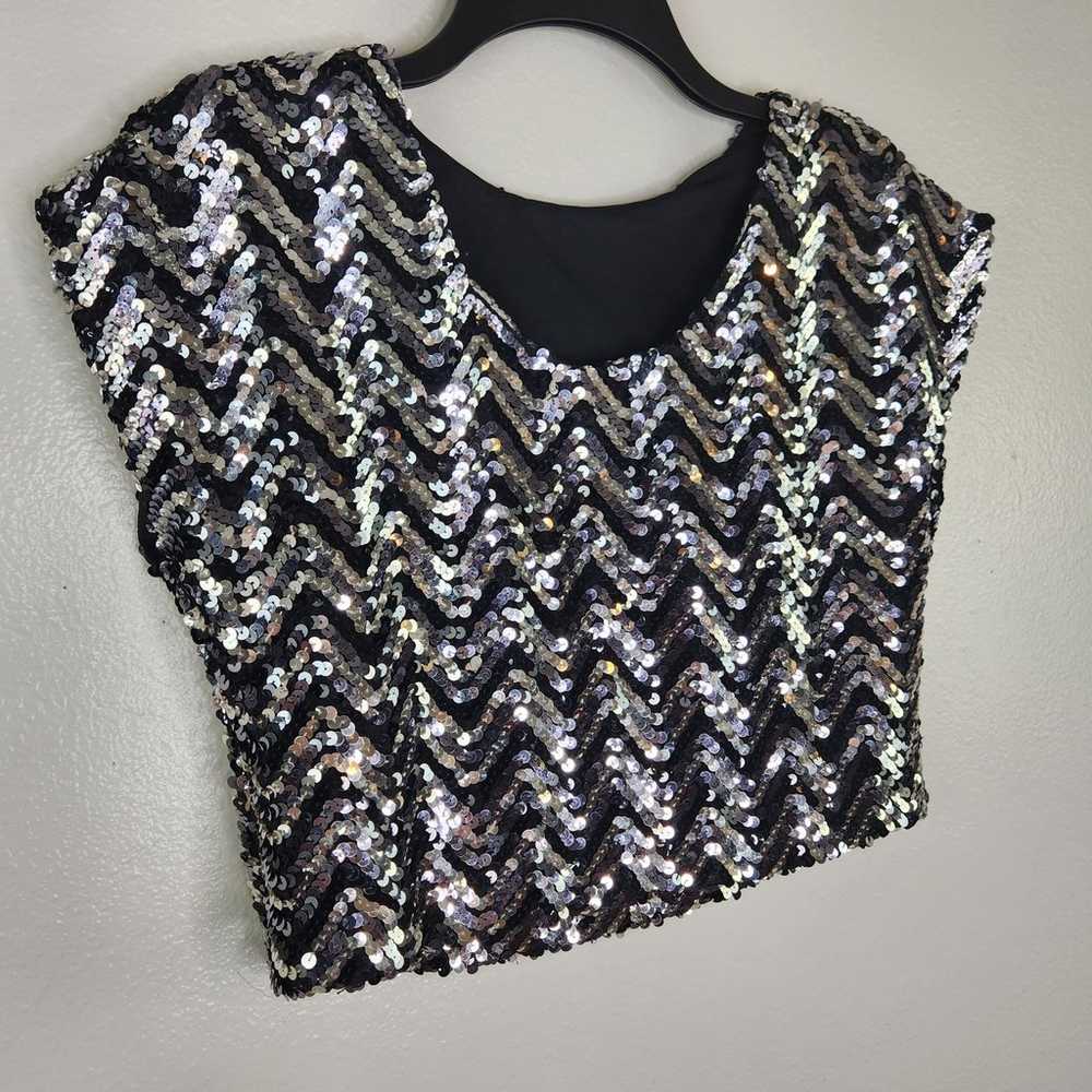 VTG Toni Todd Black & Silver Sequin Cap Sleeve Cr… - image 7