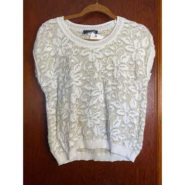 VINTAGE Neutral Cream White Floral Top Small