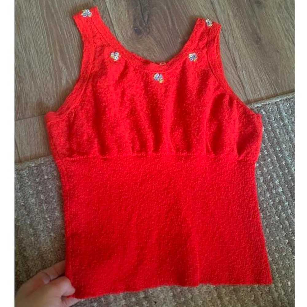 Red vintage floral knitted tank top No tags - image 1