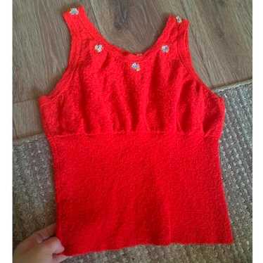 Red vintage floral knitted tank top No tags - image 1