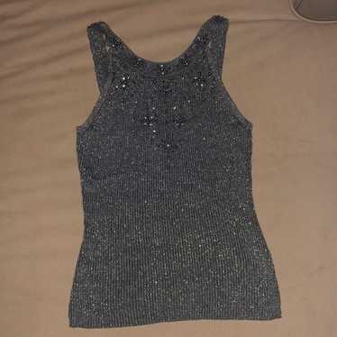 Vintage beaded rhinestone metallic crop top - image 1