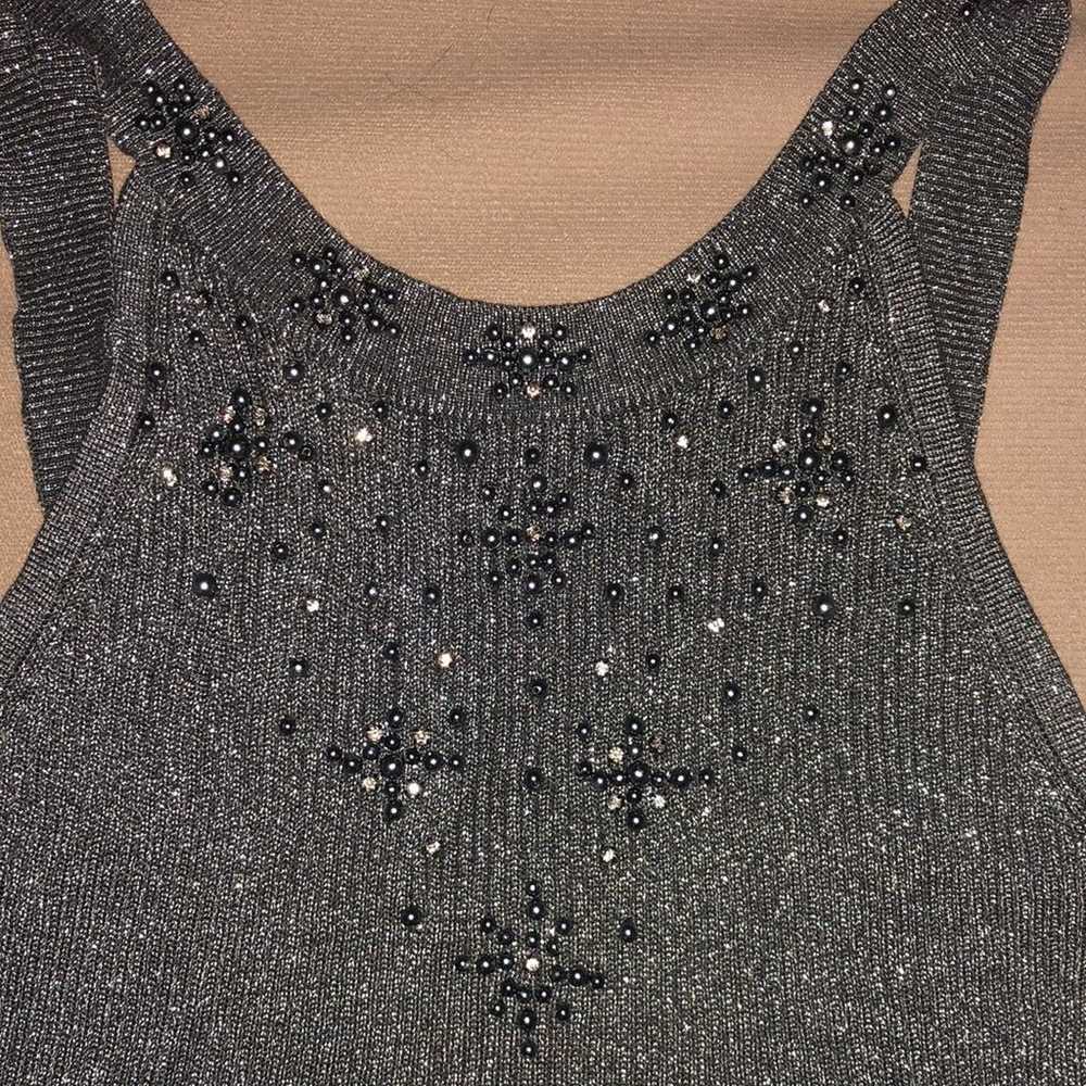 Vintage beaded rhinestone metallic crop top - image 2