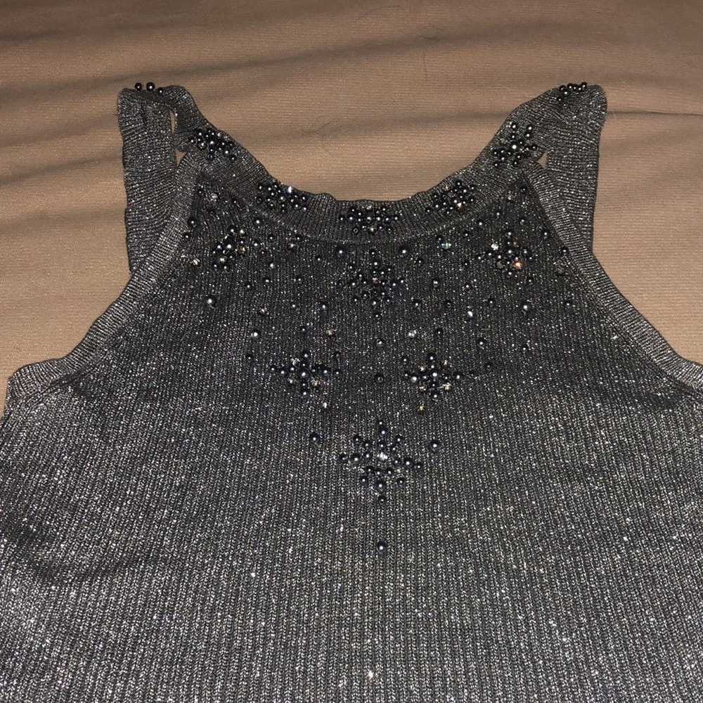 Vintage beaded rhinestone metallic crop top - image 3