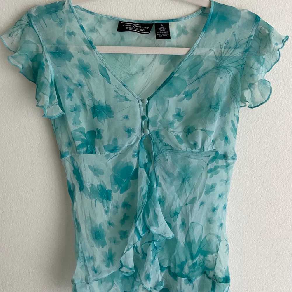 blue floral ruffle blouse - image 2