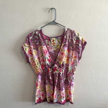 Johnny Was Floral Babydoll V-Neck Top Size Small - image 1