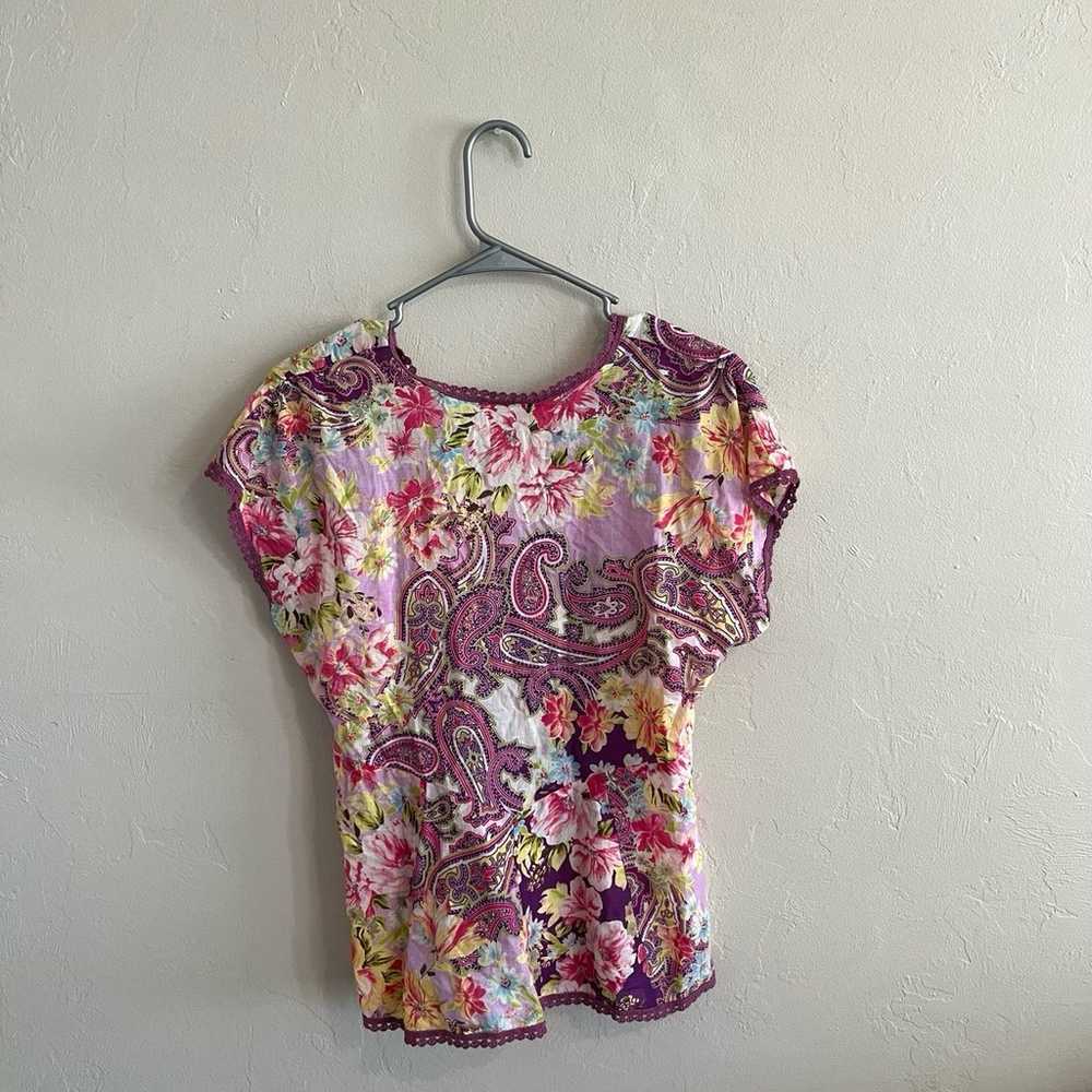 Johnny Was Floral Babydoll V-Neck Top Size Small - image 3