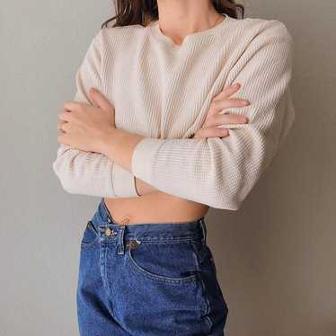 Vintage Waffle Knit Crop Sweater