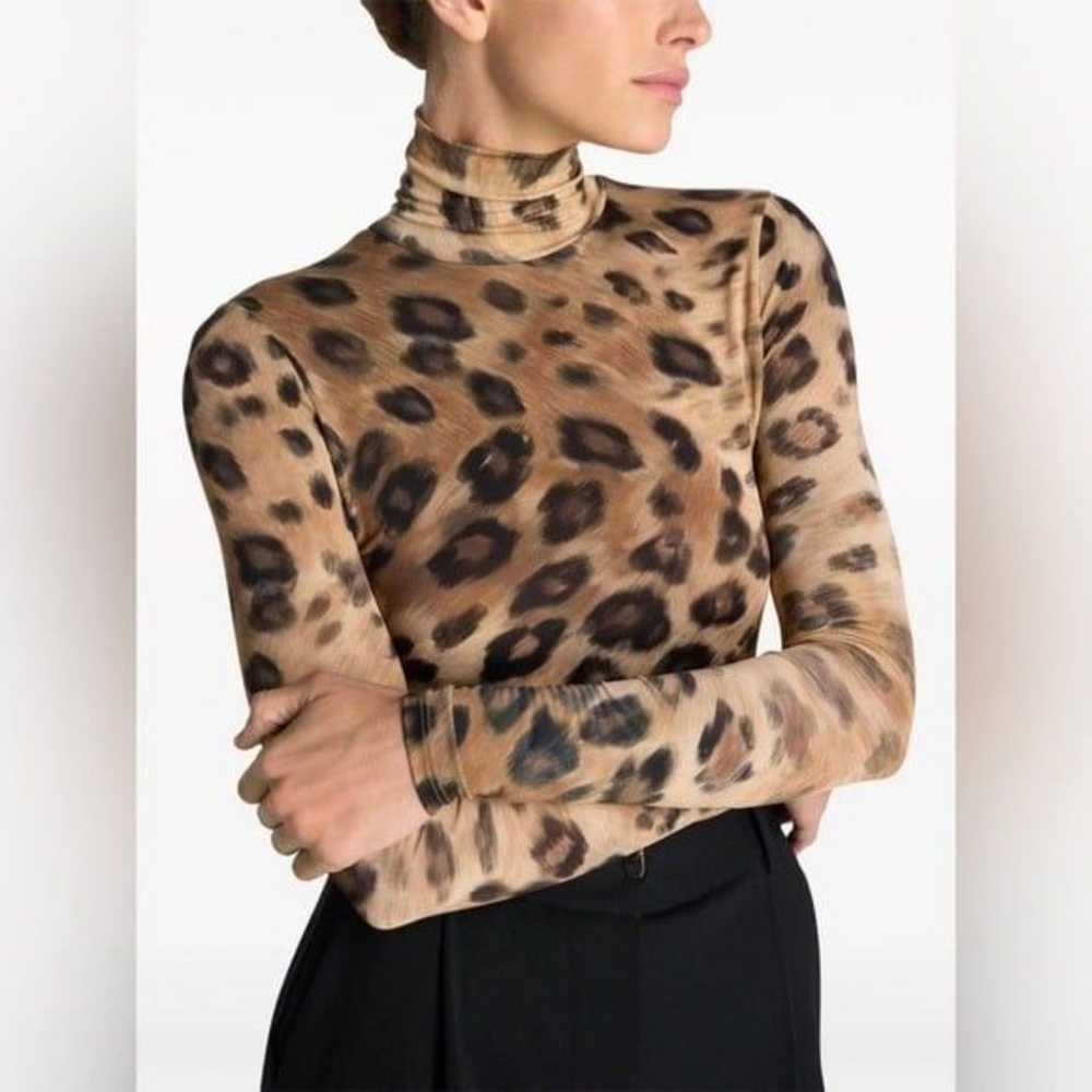 ST. JOHN Sport nude sheer turtleneck top leopard … - image 12