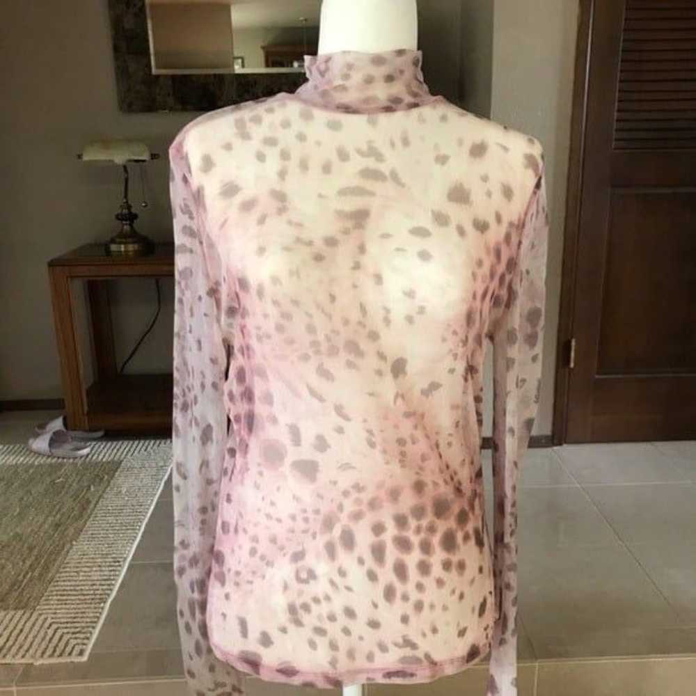 ST. JOHN Sport nude sheer turtleneck top leopard … - image 1