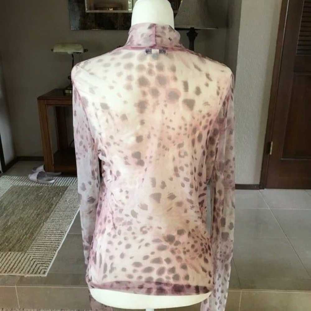 ST. JOHN Sport nude sheer turtleneck top leopard … - image 4